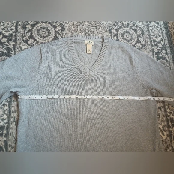 ll Bean Mens V Neck Sweater XL Gray Cotton Heavy Knit Normcore Preppy Outdoor - Picture 6 of 7
